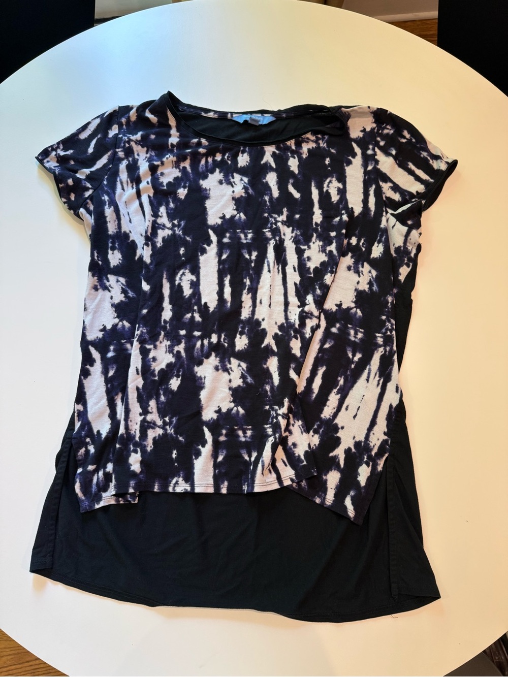 Vera Wang Black and White Tie-Dye Short Sleeve Layered Tee